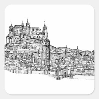 Adesivo Quadrado Paisagem Urbana de Würzburg Baviera Arte Minimalis
