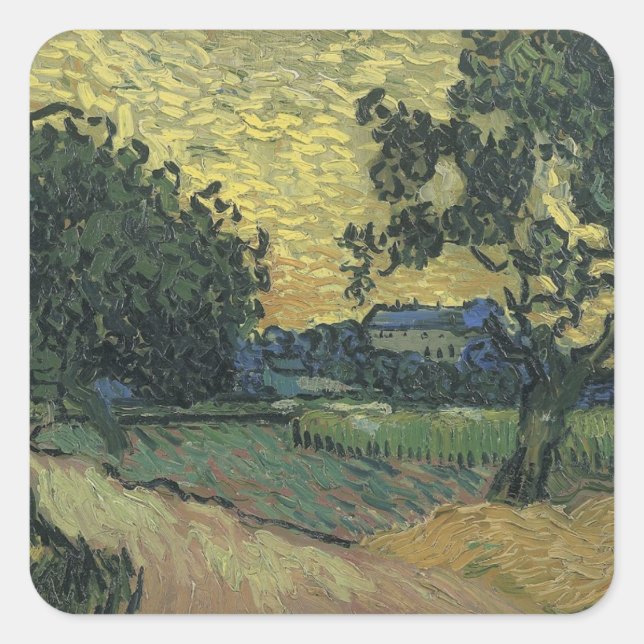 Adesivo Quadrado Paisagem Van Gogh em Twilight (Frente)