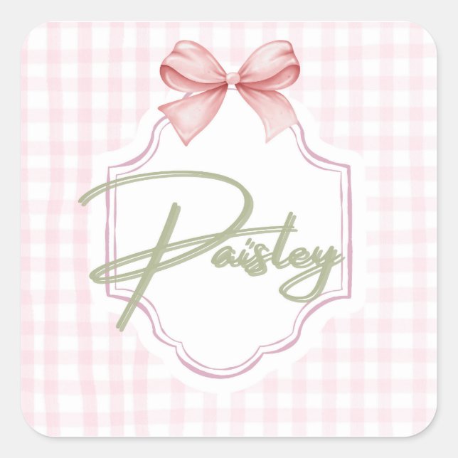 Adesivo Quadrado Paisley Baby Nursery Gingham Personalizado (Frente)