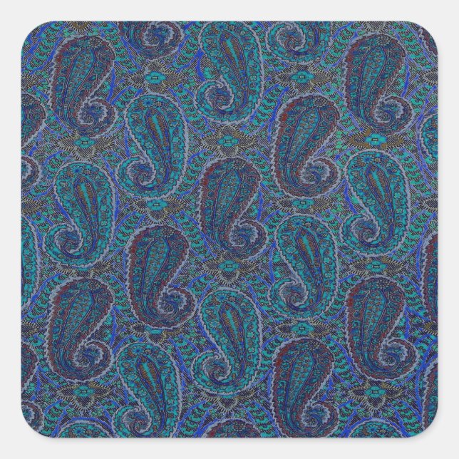 Adesivo Quadrado Paisley Blue Indian Boho Art Pattern (Frente)