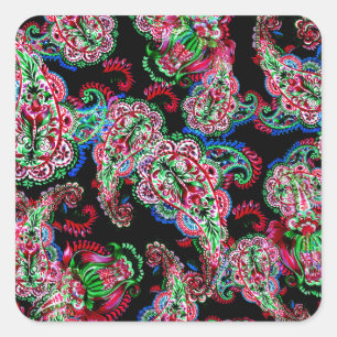 Adesivo Quadrado Paisley Floral, Fundo Étnico.