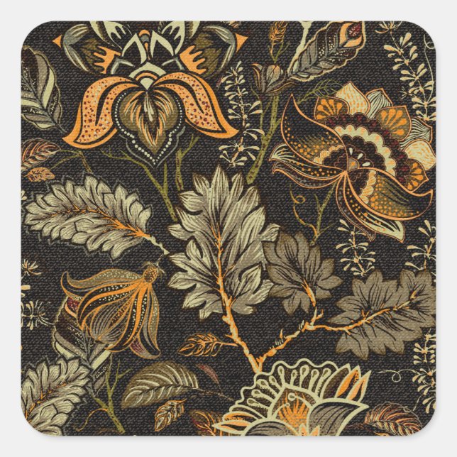 Adesivo Quadrado Paisley floral indiano, padrão étnico uniforme. (Frente)