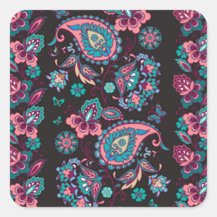 Adesivo Quadrado Paisley Stripe: Decorativa Negra Sem Semente