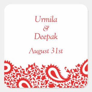 Adesivo Quadrado Paisleys Elegant Indian Wedker Sticker