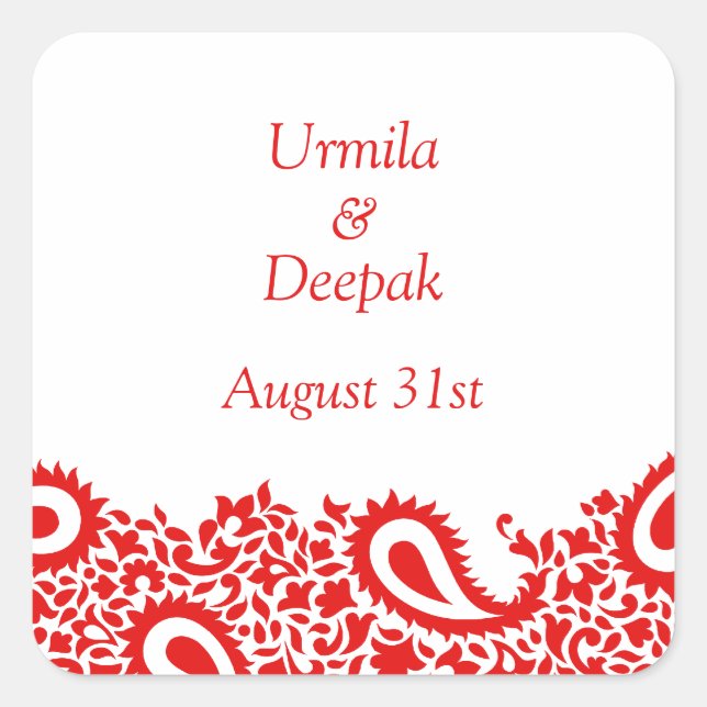 Adesivo Quadrado Paisleys Elegant Indian Wedker Sticker (Frente)