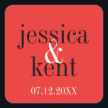 Adesivo Quadrado Paixão vermelho tipografia negra moderna favor do<br><div class="desc">Vestir todos os cartões de anúncio de casamento ou favores com esses selos elegantes e fáceis de personalizar. Essas etiquetas saborosas são excelentes para personalizar pequenas bolsas doces,  mintas,  potes ou caixas! Faça com que os favoritos para festas de "faça você mesmo" respirem.</div>