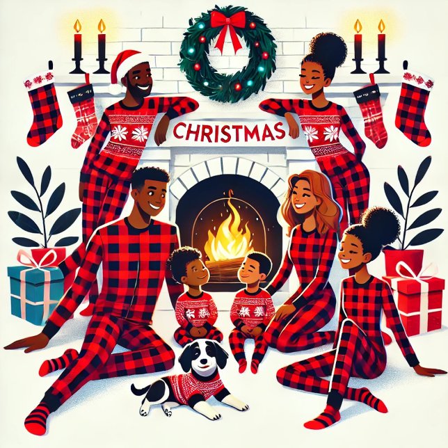 Adesivo Quadrado Pajama da família afro-americana Cozy Holiday (Cozy Holiday African American Family Pajama )