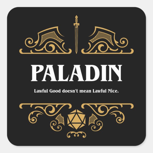 Adesivo Quadrado Paladin Class Tabletop RPG Gaming (Frente)