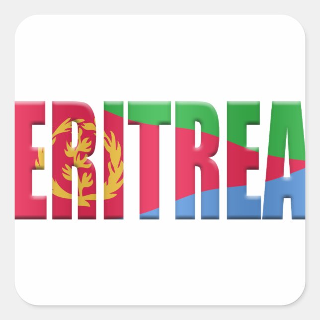 Adesivo Quadrado Palavra de bandeira eritreia sobreposta com as cor (Frente)