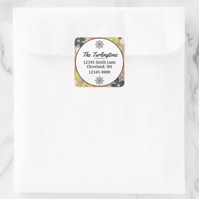 Adesivo Quadrado Palavra de natal de Poinsettia Red Return (Bolsa)