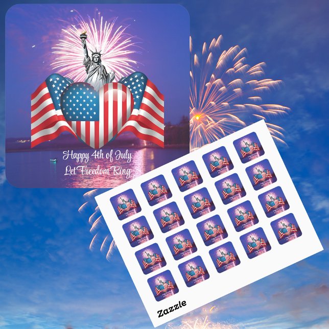 Adesivo Quadrado Palavras de 4 de julho sobre "Let Freedom Ring" (Criador carregado)