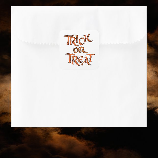 Adesivo Quadrado Palavras de Truque ou Tratamento de Halloween (Halloween Trick or Treat Words Square Sticker)