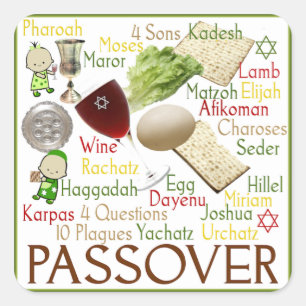 Adesivo Quadrado Palavras e símbolos do Passover