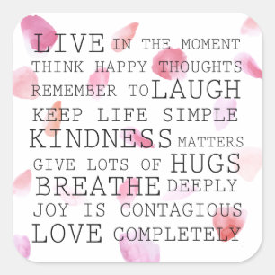 Adesivo Quadrado Palavras Inspirativas de Rosa de Aquarela