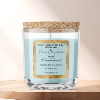 Adesivo Quadrado Pale Blue and Gold Foil Candle Label