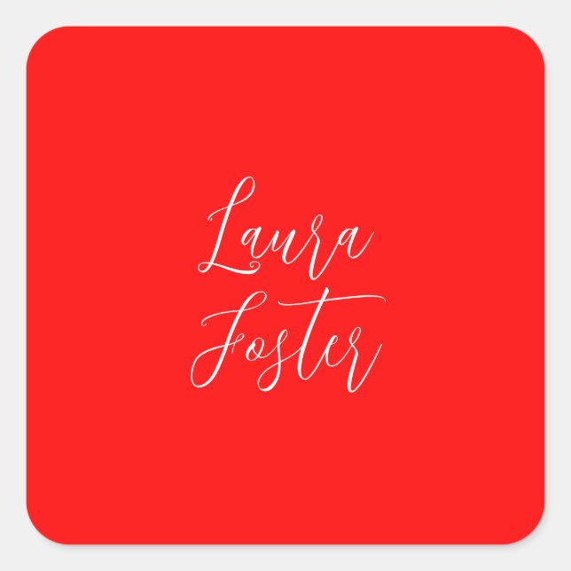 Adesivo Quadrado Paleta de Cor Vermelha de Nome Elegante de Escrita (Frente)
