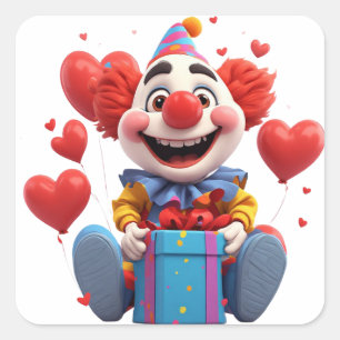 Adesivo Quadrado Palhaço de Festa Fofo Com Balões de Coração 🤡