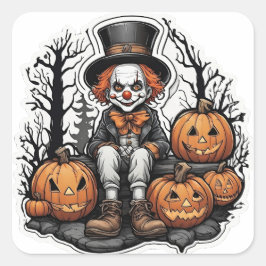 Adesivo Quadrado Palheta de Palhaço de Halloween Spooky