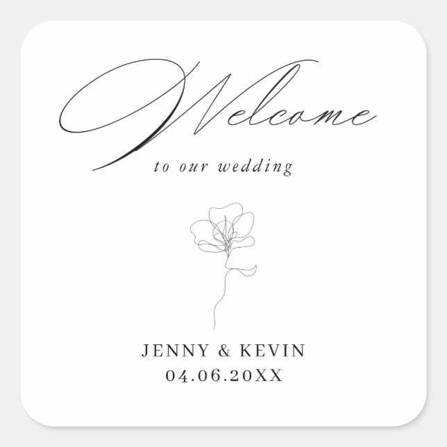 Adesivo Quadrado Palheta ilustrada de flor desenhada à mão (Frente)