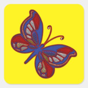 Adesivo Quadrado Palhetas Azul-Borboleta-Amarelo-Vermelho