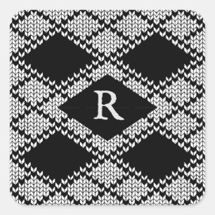 Adesivo Quadrado PALHETES BREVES DO KNIT ARGYLE + Iniciais