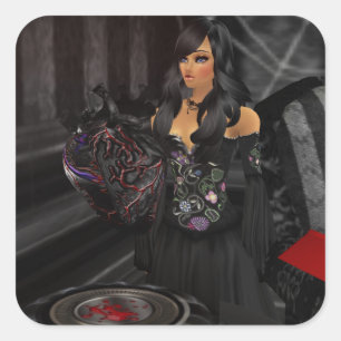 Adesivo Quadrado Palitos de Coração Preto Gótico