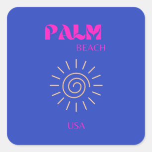 Adesivo Quadrado Palm Beach, Viagem Art, Florida, Blue