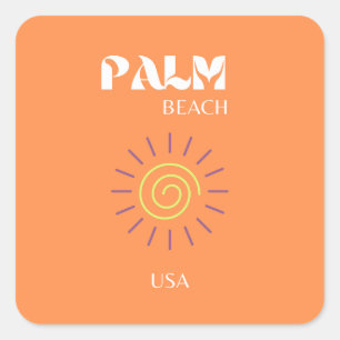 Adesivo Quadrado Palm Beach, Viagem Art, Preppy, Orange