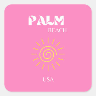 Adesivo Quadrado Palm Beach, Viagem Art, Preppy, Pink