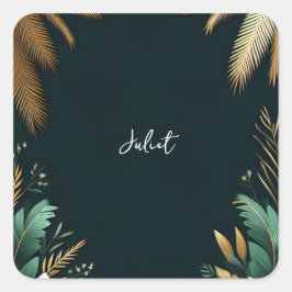 Adesivo Quadrado Palm Tree Beach Green E Dourado Chá de panela