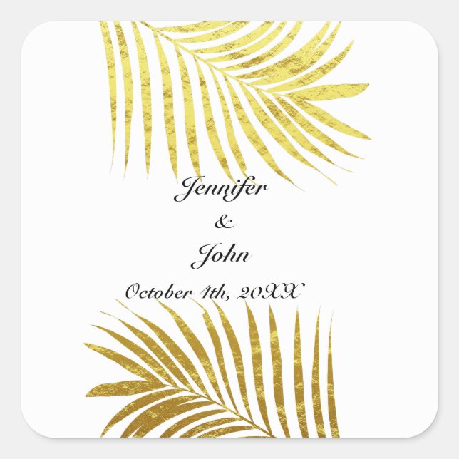 Adesivo Quadrado Palm Tree Foliage Gold Foil Deixa Branco Casado (Frente)