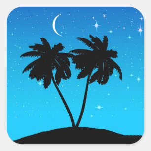 Adesivo Quadrado Palm Tree Silhouette Contra Azul Noturno