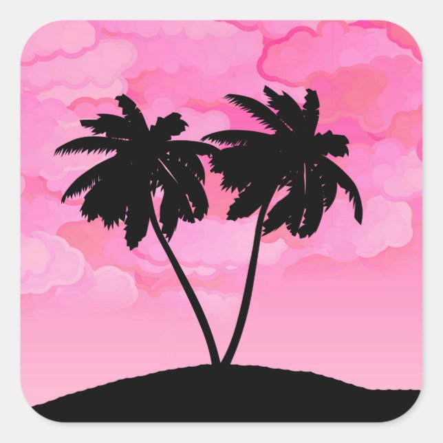 Adesivo Quadrado Palm Tree Silhouette Contra Dawn Pink (Frente)