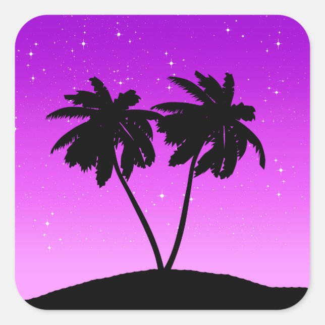Adesivo Quadrado Palm Tree Silhoule Contra Roxo (Frente)