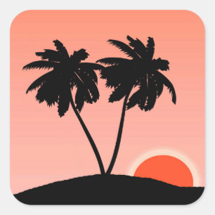 Adesivo Quadrado Palm Tree Silhoule Contra Sunset Orange