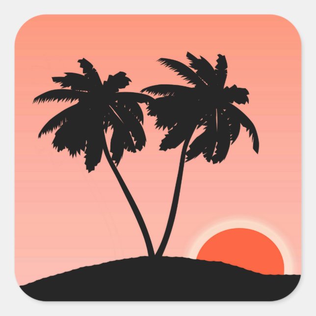 Adesivo Quadrado Palm Tree Silhoule Contra Sunset Orange (Frente)