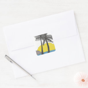 Adesivo Quadrado Palm Tree Sunrise Silhouket
