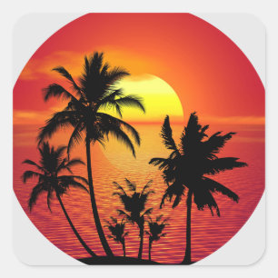 Adesivo Quadrado Palm Trees Beach Sunset Sticker