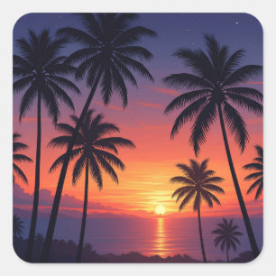 Adesivo Quadrado Palm Trees Sunset em Fiji