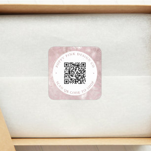 Adesivo Quadrado Palmas Rosa Elegantes Modernas Código QR Personali