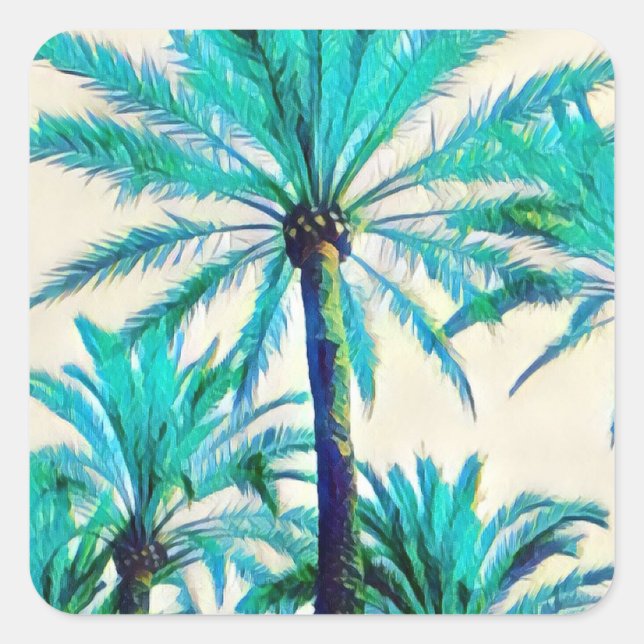 Adesivo Quadrado palmeira tropical no verão, anos 80-retrô (Frente)
