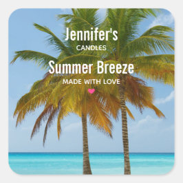 Adesivo Quadrado Palmeiras cênicas em um poço de velas de praia tro