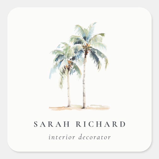 Adesivo Quadrado Palmeiras costeiras tropicais Palmeiras Aquarela A (Frente)