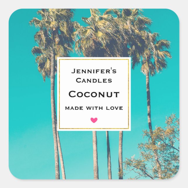 Adesivo Quadrado Palmeiras Tropicais Artesanato de Velas Retroativa (Frente)