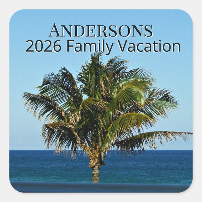 Adesivo Quadrado Palmside Ocean Memory | Family Name & Trip Year (Frente)