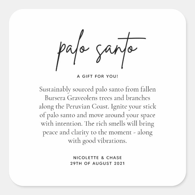 Adesivo Quadrado Palo Santo Wedding Favor (Frente)