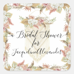Adesivo Quadrado Pampas Botânicas Elegantes Greenery Bridal