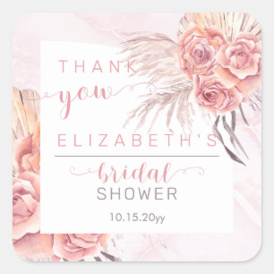 Adesivo Quadrado Pampas Grass   Chá de panela De Rosas Rosa Obriga