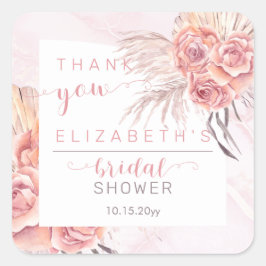 Adesivo Quadrado Pampas Grass | Chá de panela De Rosas Rosa Obrigad