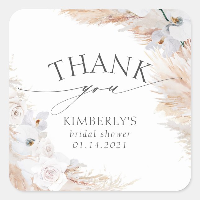 Adesivo Quadrado Pampas Grass e Orquídea Branca Tropicais (Frente)